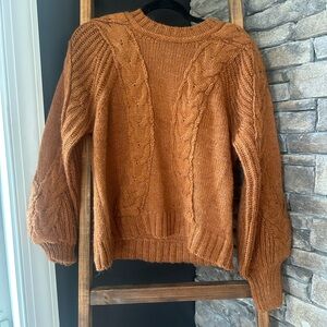 Zenana Burnt Orange Crew Neck Cable Knit Sweater